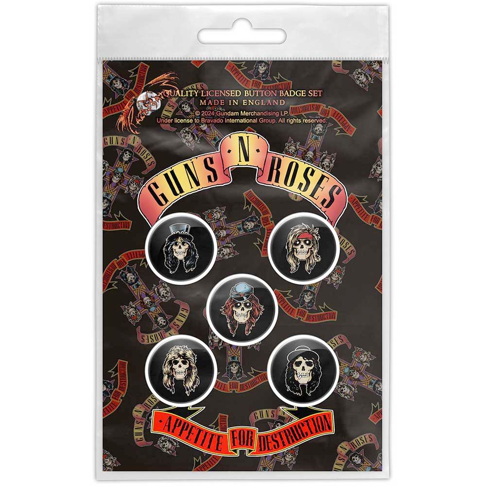 Guns N' Roses - Appetite For Destruction Badge/button - Set van 5 - Zwart